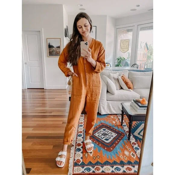 Outerknown Retrograde Linen Jumpsuit Womens Size S Minimalist Capsule Boho - Picture 1 of 9